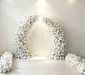Arche de mariage H521 en soie blanche avec roses artificielles et delphiniums, structure en fer, <span class=keywords><strong>hauteur</strong></span> 2,3 m - Product Image 6
