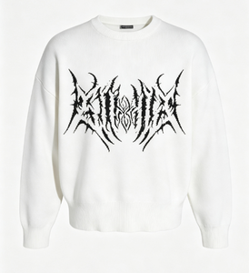 Maglione Lavorato a Maglia Vintage Y2K con Lettere Gotiche, Nero e Bianco, Motivo Spinato a <span class=keywords><strong>Ragno</strong></span>, Oversize, Maniche Lunghe, Stile Retrò Skate - Product Image 4