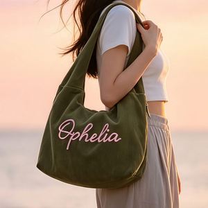 Bolso de Hombro Casual de Gran Capacidad para Mujer, Diseño Personalizado, de Pana, con Bolsillo Interior con Cremallera - Product Image 5
