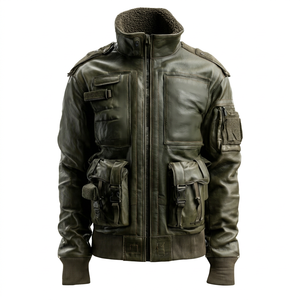 Veste en cuir tactique pour homme avec col rabattable - Product Image 1