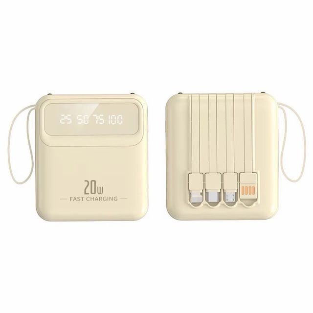 Mini 5000mAh Power Bank with Built-in Cable, 3C Certified Fast Charging Portable Mobile Charger, Custom Logo Available