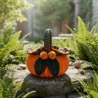 Panier de rangement haut de gamme tissé à la main bleu, décoration et rangement pour Halloween, double usage, bleu avec poignée