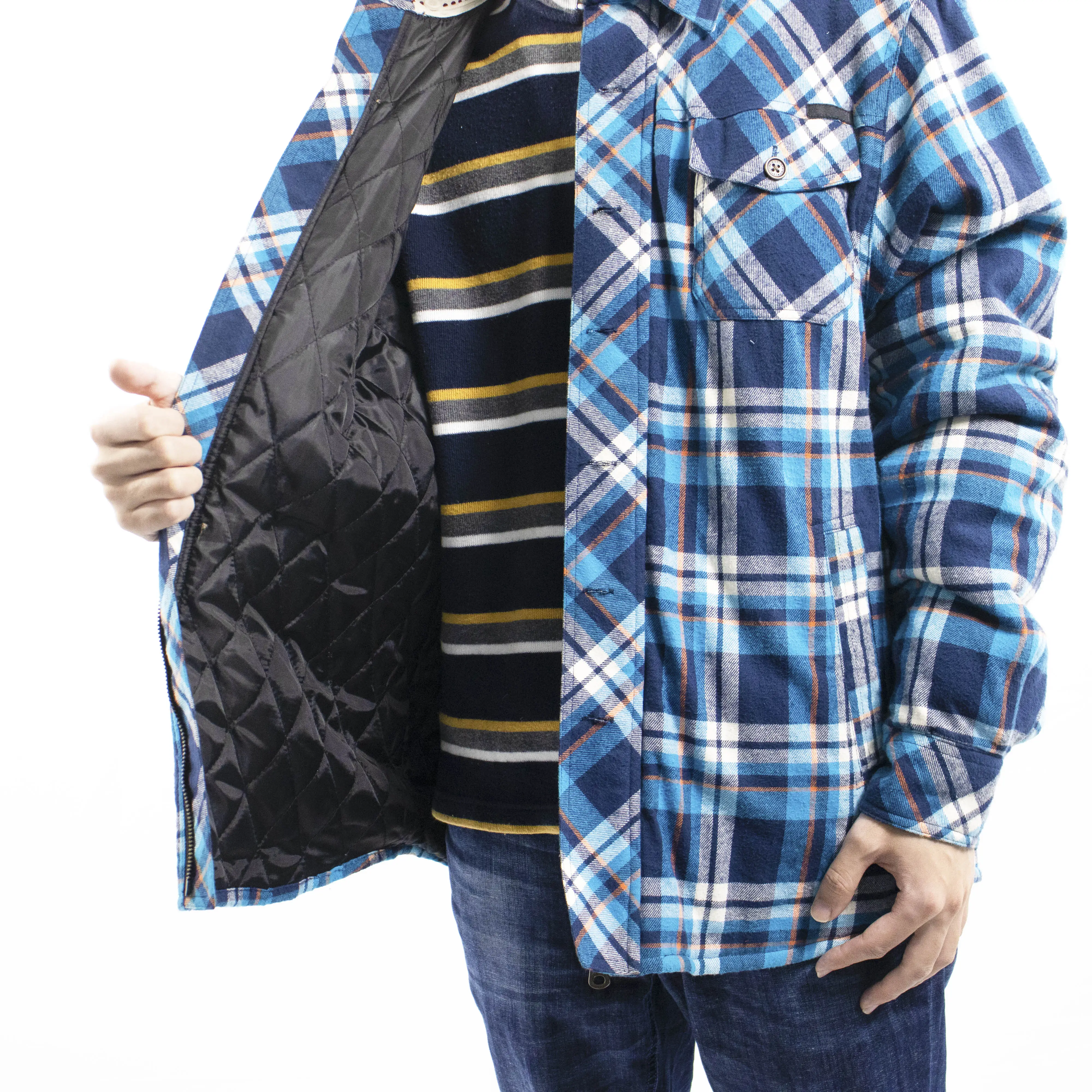 Mens Casual Plaid Jacket Lined Heavy Flannel Outwear Thermal Padded Shirt Jacket
