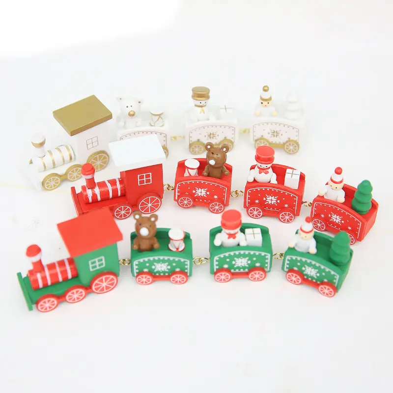 QY-8547 Mini treno di natale in legno con pupazzo di neve per la decorazione della casa regalo per bambini