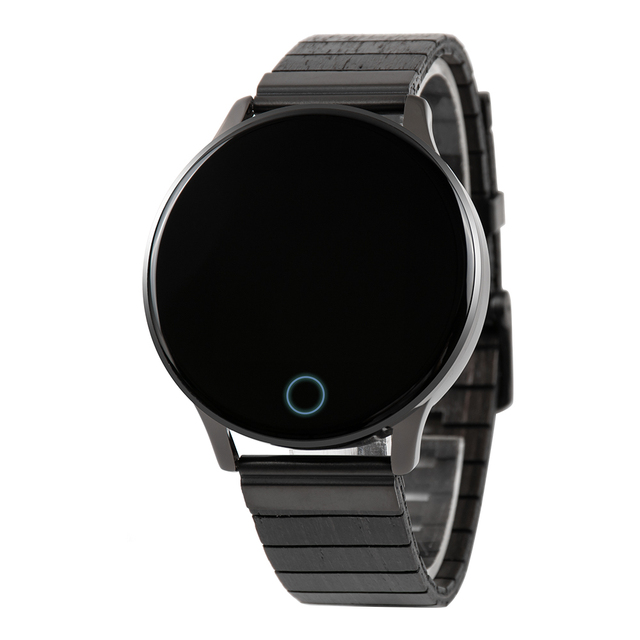 Multifunctional Wooden Men's Watch with Wrist Band Water-Resistant Alarm Features Touch Screen