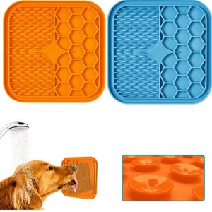 Hot Sell Custom Fixed Training Slow Feeder Pet Supplies Suction Wall Shower <b>Large</b> Blue Orange Silicone Dog Lick <b>Mat</b> Pad - Product Image 2