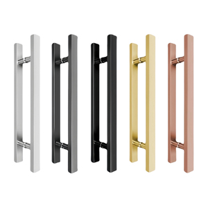 Kensharp Cuadrado de vidrio Inoxidable Pull Push Doble cara Deslizante L Manija de puerta larga de madera sin marco templado