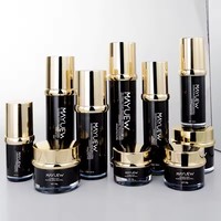 Ensemble de flacons pompe cylindriques en PMMA noir personnalisés de luxe 50g 100ml 120ml et pots à crème avec impression sérigraphique pour lotion, crème, tonique