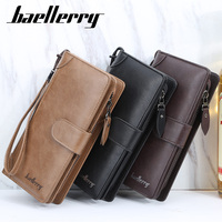 Dompet Panjang PU Pria dengan Banyak Slot Kartu, Lapisan Poliester, Ringan, Kapasitas Besar, Ritsleting Gesper, Tas Clutch Bisnis