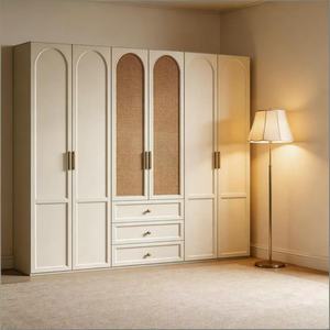 Armoire vintage en rotin cintrée, armoire de chambre de style crème français de luxe avec design rétro - Product Image 1