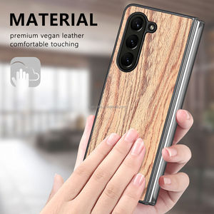 Design de luxe Logo personnalisé Protection complète Motif en bois Couverture Dropproof PU cuir Bois Téléphone Cas pour Samsung Z Fold 5 <span class=keywords><strong>5G</strong></span> - Product Image 3
