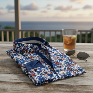 Blue Floral Casual Dress Shirt for Men 100% Cotton High Quality Spring Shirt - Product Image 2