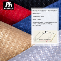 Tissu en PVC texturé imitation paille de bambou Kemerlin, résistant à l'eau, pour sacs, bagages, sièges de voiture et décoration douce