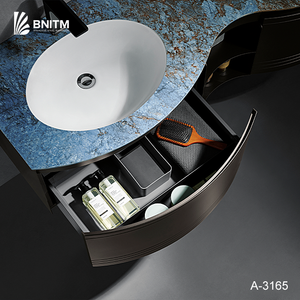Meuble-lavabo mural BNITM Foshan 60 pouces <span class=keywords><strong>de</strong></span> luxe à double vasque avec cadre en acier inoxydable et miroir LED intelligent - Product Image 5