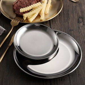 จานสเต็กสแตนเลส 304 ทรงกลมแบบตื้น สำหรับใช้ในโรงแรมหรืองานเลี้ยง - Product Image 1