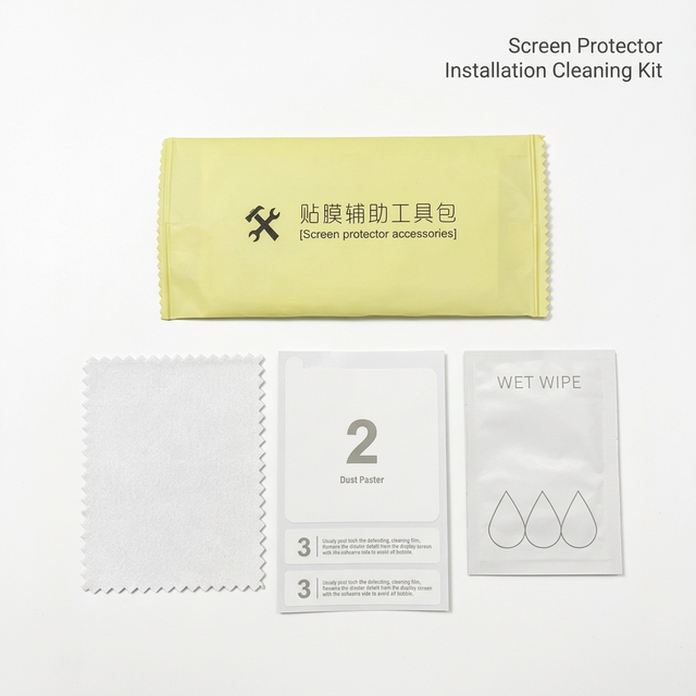 Phone Screen Protector Prep Kit with Wet Wipe Dust Removal Sticker Microfiber Cloth for Surface Cleaning OEM Custom Logo