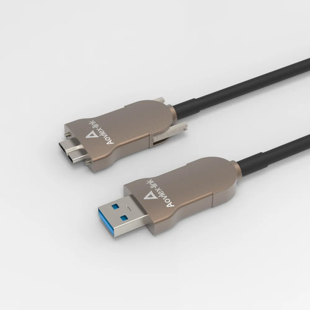 Cabo óptico de alta qualidade aoc usb 3.0 tipo-a para micro-b, com parafuso de travamento, cabo óptico flexível de alta qualidade para câmera industrial