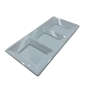 Juego de comedor de platos de 3 rejillas de alto grado Platos de comedor de plástico desechables blancos