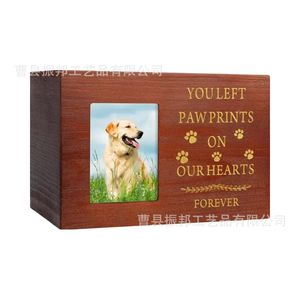 Urna de madera Shinb para mascotas con marco y tapa deslizante, caja de recuerdo de madera natural para gatos y perros - Product Image 4