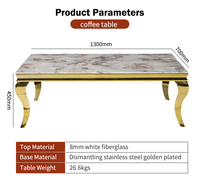 Meubles de salon personnalisés, table basse en acier inoxydable dorée de luxe en fibre de verre blanche