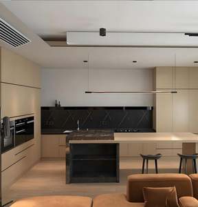 Meuble de cuisine moderne gris laqué préfabriqué avec base supérieure, projet américain, dernier modèle - Product Image 1