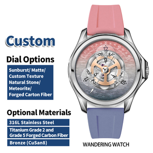 ผู้ผลิตนาฬิกาแบบกึ่งสั่งทำพิเศษ นาฬิกาจักรกลอัตโนมัติแบบ Wandering Hour  หน้าปัดเคลือบอีนาเมล + ตัวเลือกหน้าปัดพิมพ์ดิจิทัล สายยาง - Product Image 1
