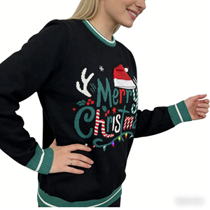 <span class=keywords><strong>Pull</strong></span>-over de Noël surdimensionné à manches longues pour homme, motif Rudolph et Père Noël, 100 % acrylique, hiver - Product Image 1