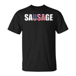 Camiseta patriótica con bandera estadounidense de Sausage Usa, ropa informal negra para hombre - Product Image 1