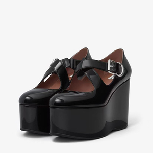 Sandalias de tacón alto con plataforma gruesa y estampado de leopardo para mujer, con tiras cruzadas, estilo retro y punta redonda, de charol. - Product Image 2