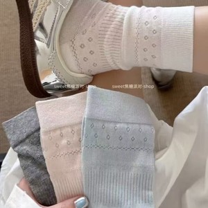 Women Slouch <b>Socks</b> Mid-Calf Breathable Cotton Gray White Blue Pink Black Solid Color Sweat Absorbing Odor Resistant Youth Style - Product Image 2
