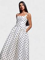 Robe longue plissée à pois pour femme, col carré, bretelles spaghetti, taille haute, avec poches, élégante pour les vacances et les soirées