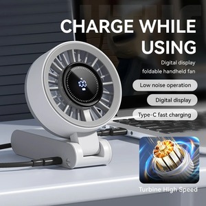 Ventilador de pantalla Digital de alta velocidad de mano pequeño ventilador fresco Mini portátil tipo C carga escritorio plegable 100 niveles ventilador de cuello colgante - Product Image 2