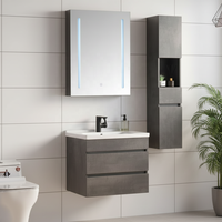 Armoire de salle de bain murale en MDF de conception italienne avec lavabo en résine et miroir LED, résistante à l'eau et durable
