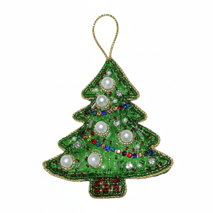 Adorno Navideño Verde para Árbol de Navidad, Hecho a Mano con Cuentas y Perlas Bordadas |   Proveedor Mayorista - Product Image 1