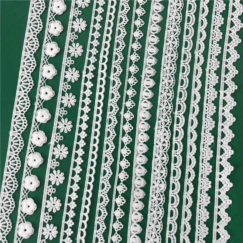 Small width Border lace trimming Guipure Emrobroidery water soluble MILKY yarn Lace trim Polyester Decorative lace trim