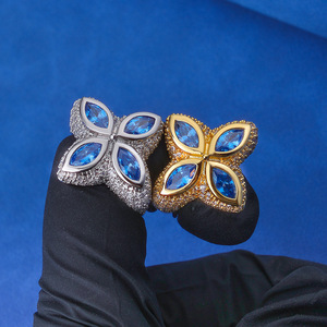 Bagues flocon de neige à double rangée en argent 925 plaqué or 18 carats de qualité supérieure, serties de moissanite VVS sans défaut, bijoux hip-hop qui passent le test du diamant - Product Image 1