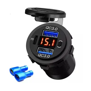 12V Outlet 18W Quick Charge 3.0 Port & 20W PD Type C RV Car Charger USB Socket with Voltmeter