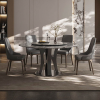 Table à manger moderne de luxe léger en pierre frittée, 6 chaises, fonction rotative convertible, pieds en métal, garantie 5 ans, appartement, hôtel