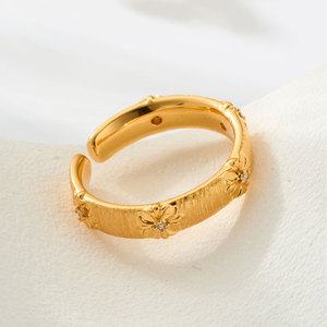 <b>Adjustable</b> Gold Plated Copper Alloy Cuff <b>Bracelet</b> With Flower Design And Zircon Inlay For Gift - Product Image 4