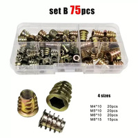 Kit de 75 inserts filetés E-M4 M5 M6 M8 pour meubles en bois, lits, armoires, tables, avec tête hexagonale encastrée