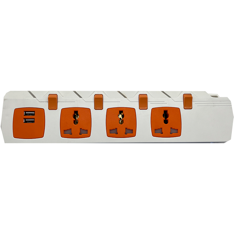 Vnx Double Usb 3-Pin Mutil 15A/16A Universal Socket and Three Gang Orange Color Travel Power Extension Socket