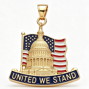 Épinglette en alliage de zinc plaqué or « United We Stand » avec motif Capitol et drapeau, émail dur, souvenir patriotique - Product Image 1