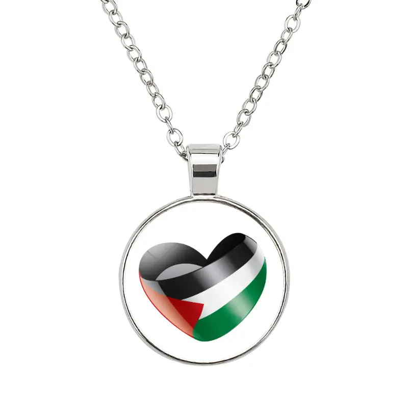 Grosir kustom perhiasan modis Dunia perdamaian nasional bendera Palestina produk bulat kaca liontin aksesoris kalung Palestina