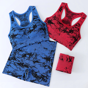 Completo Sportivo OEM da <span class=keywords><strong>Donna</strong></span> Senza Cuciture con Top e Pantaloncini Tie-Dye ad Asciugatura Rapida, Reggiseno Sportivo e Shorts con Imbottitura per Allenamento - Product Image 5