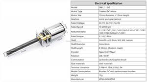 Motor DC sin Núcleo de 12 mm 1215 con Caja de Engranajes y Actuador <span class=keywords><strong>Lineal</strong></span> de Tornillo de Bisturí M4 - Product Image 2