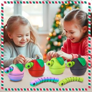 Juguete Sensorial Flexi Worm Impreso en 3D, Divertido Contenedor de Plástico con Forma de Manzana 3D, <span class=keywords><strong>Figuras</strong></span> de Acción Educativas de Dibujos Animados para Niños - Product Image 6