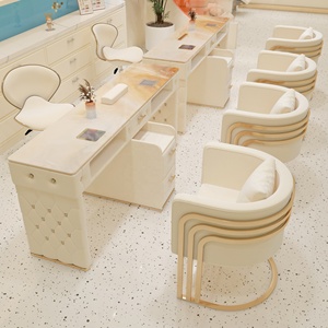 Premium "Cream-style" Manicure Table Set: Tempered Glass <b>Top</b>, Built-in Dust Collector, and Power Outlet - Product Image 6