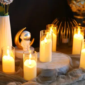 Lampu lilin listrik tanpa api Led, lilin kaca akrilik baterai kedip dalam jumlah besar untuk pernikahan Natal
