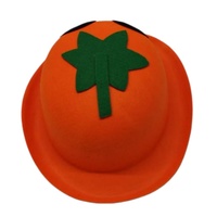 Chapeau de déguisement en feutre orange en forme de citrouille avec feuille verte et visage souriant pour les fêtes d'Halloween et les événements costumés pour enfants