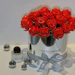 Secchiello di fiori di san valentino Set rotondo bouquet da abbraccio secchi argento specchio fiore pacchetto scatole di imballaggio